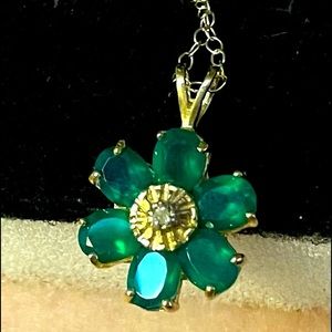 .925 silver 20” necklace with little diamond & six emerald stones